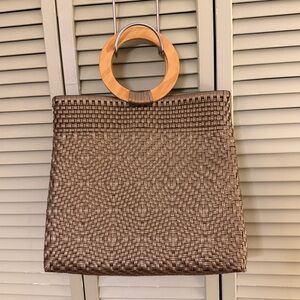 Madera Gold Woven Tote Handbag with Wooden Handles